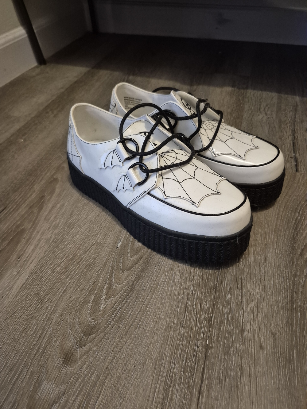 Strange Cvlt Platform Creeper Shoes with Black Spiderweb Stitching